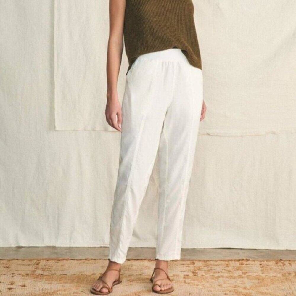 Faherty Arlie Day Pant SIZE L White Lightweight Linen Relaxed Fit